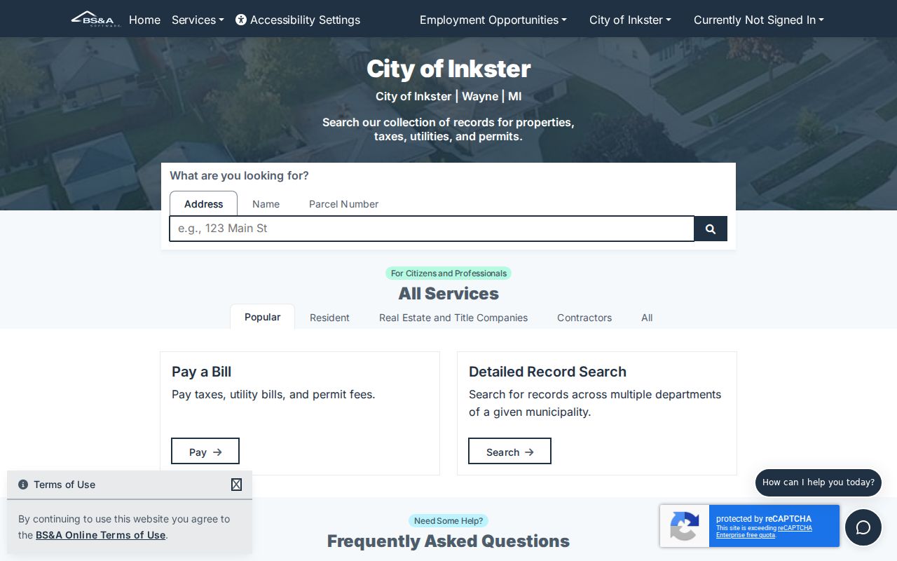 Inkster residents directory BSA Online municipal property search