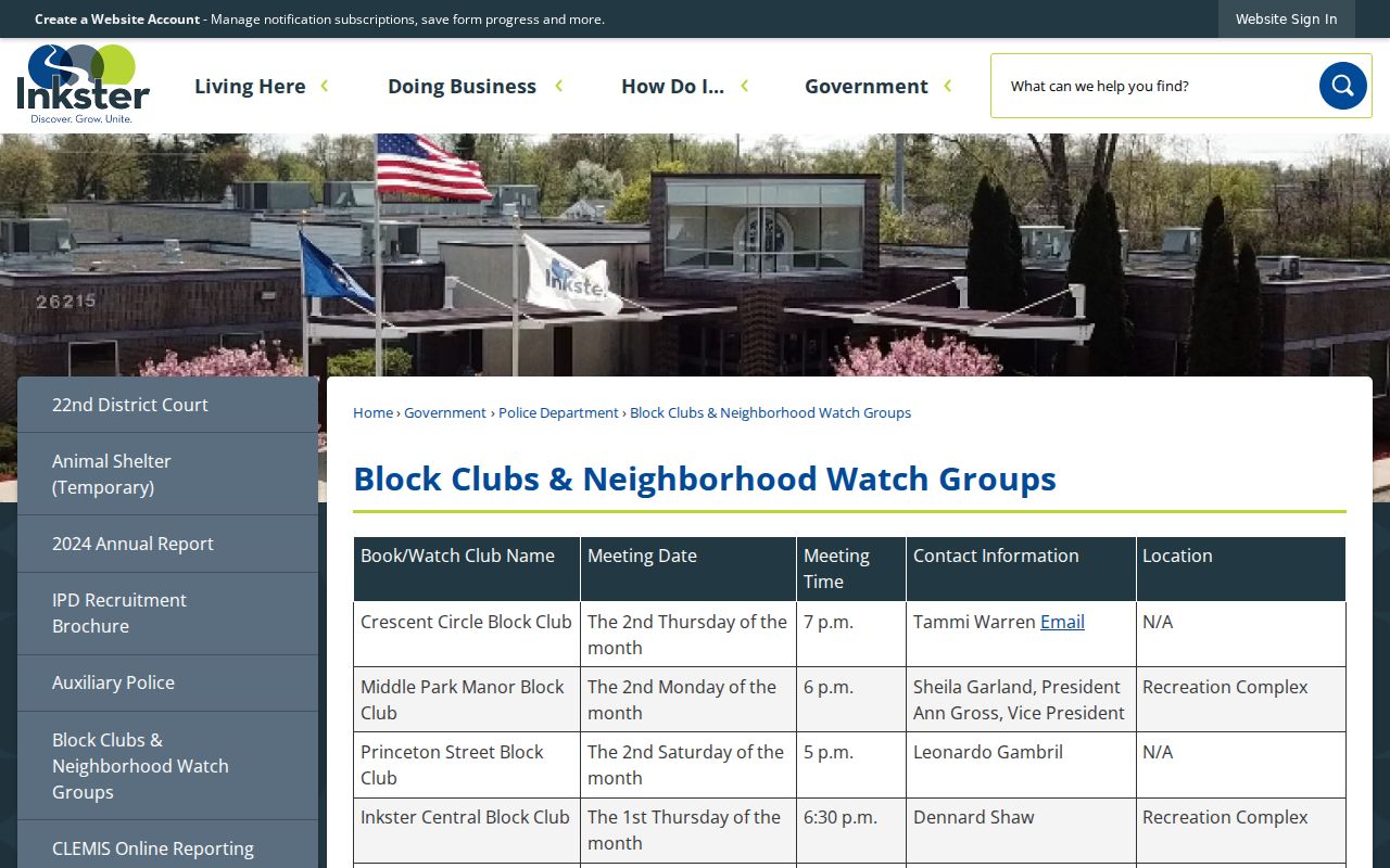 Inkster neighbors block-club and neighborhood watch meeting table