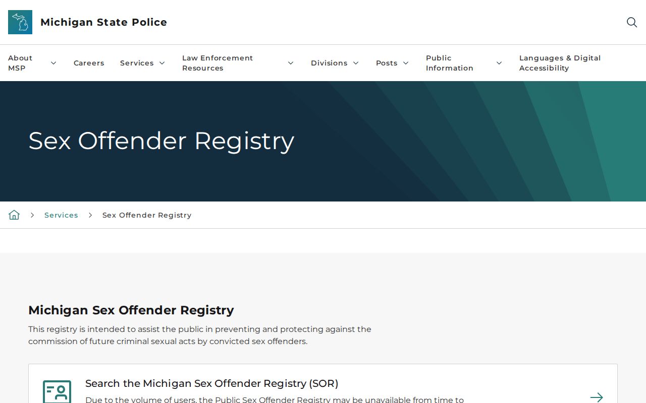 Inkster resident lookup boundary shown on Michigan public safety registry search