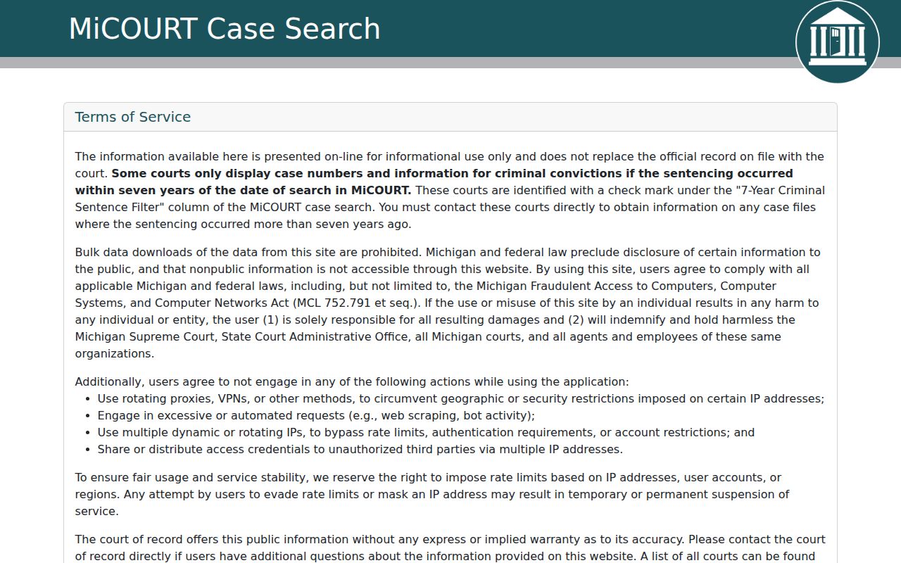 Inkster resident lookup through the MiCOURT case search interface