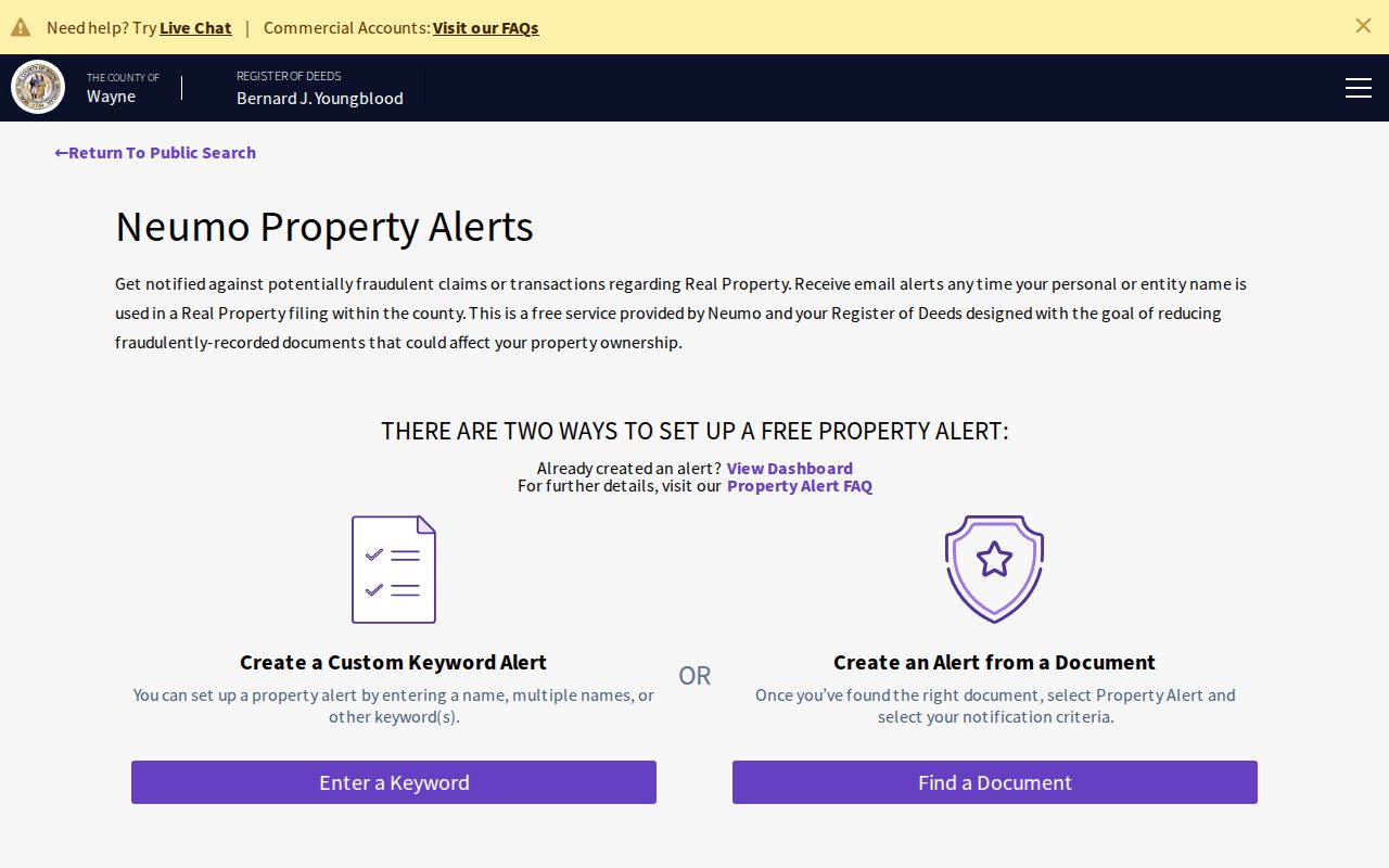 Inkster previous residents property-record alert from Wayne ROD